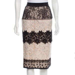 La Perla Lace Black & Cream Pencil Midi Skirt RTW Spring 2006 size 44 US 8 $1250